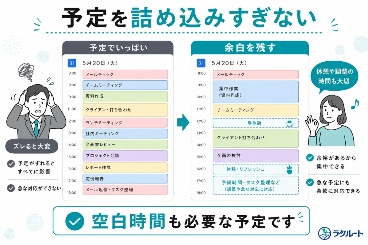 予定を詰め込んだカレンダーと余白を残したカレンダーの比較