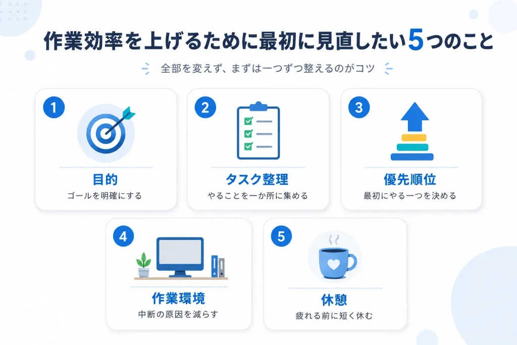 作業効率を上げるために見直したい5つのポイント