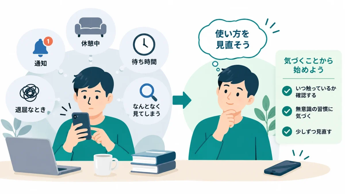 無意識にスマホを触る習慣を見直すイメージ