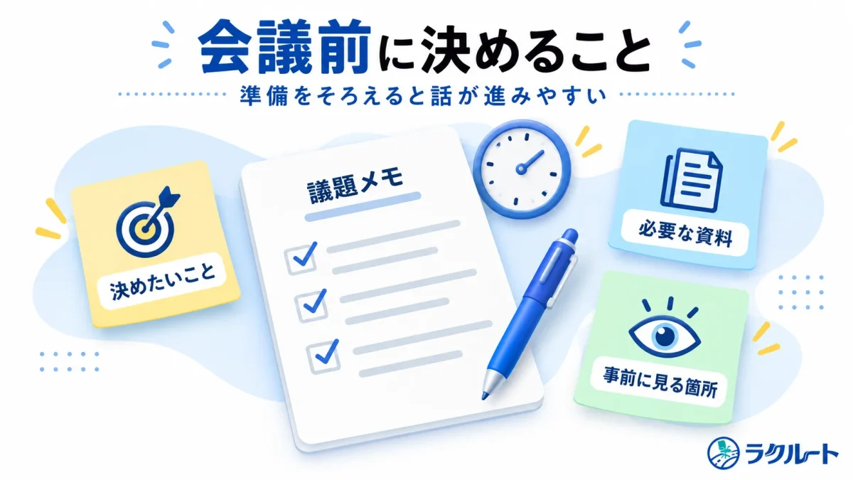 会議前に決めたいこと、判断に必要な資料、事前確認箇所を整理する図